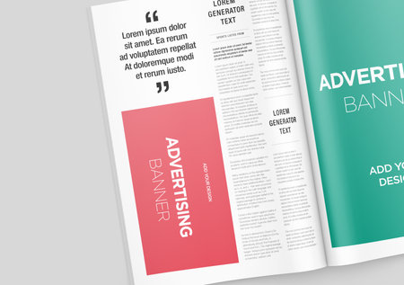 Advertising Banner on Magazine, Brochure Mockup. 3D Renderingの写真素材