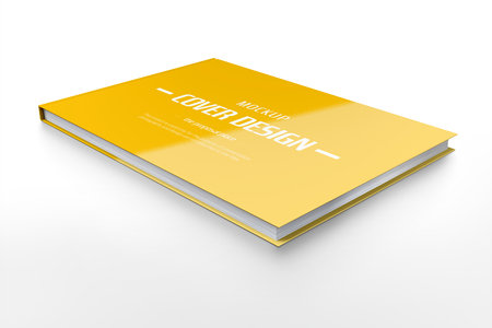 3d illustration of yellow book over white background with text in itの写真素材