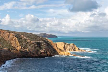 Port aux Princes, Tunisia, Cliffs and Rocks, Mediterranean Sea landscape with beautiful blue sky. Heavenly Escape.の写真素材