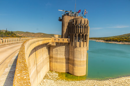 The Sidi Salem Dam, an Impressive Water Management System in Beja, Tunisia. North Africaの写真素材