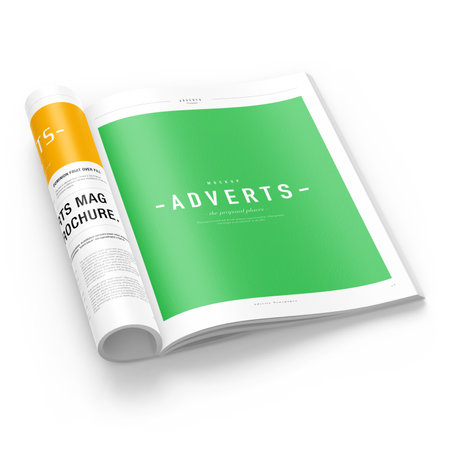 Newspaper Advertising Magazine Brochure Mockup on White Background. 3D Rendering.の写真素材