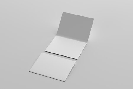 A4 Bi-Fold Brochure Mockup on Gray Background. 3D Renderingの写真素材