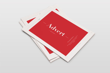 Newspaper Advertising Banner on Magazine, Brochure Mockup 3D Rendering on Isolated Backgroundの写真素材