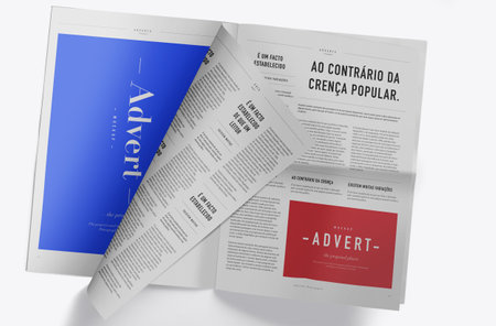 Newspaper Advertising Banner on Magazine, Brochure Mockup 3D Rendering on Isolated Backgroundの写真素材