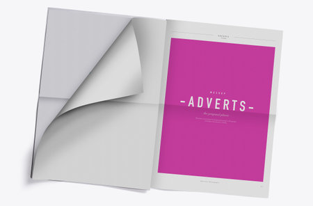 Newspaper Advertising Banner on Magazine, Brochure Mockup 3D Rendering on Isolated Backgroundの写真素材