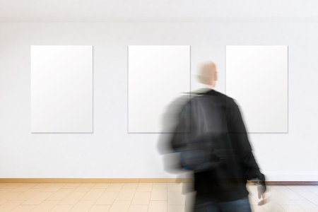 3D Rendering of Poster Exhibition Gallery Mockups in a Hall Interiorの写真素材
