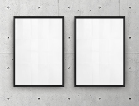 Front Poster Frame on Gray Wall Backgroundの写真素材