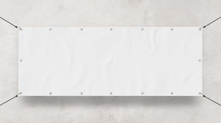 White Outdoor Tarpaulin Banner 3D Rendering for Events and Promotionsの写真素材