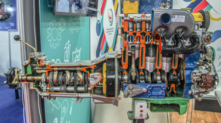 Close-up of Car Engines at an Exhibition Fair.の写真素材