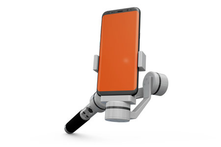 Mobile phone with selfie stick mockup 3D renderingの写真素材