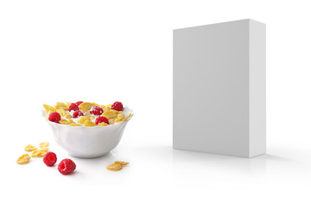 Cereal Packaging Box Mockup Isolated on Background 3D Renderingの写真素材