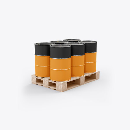 Oil Barrels With Pallet Mockup Isolated on White Background 3D Renderingの写真素材