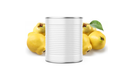 Quince Jam Food Tin Can Mockup Template Isolated Backgroundの写真素材