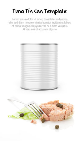 Tuna Food Tin Can Mockup Template Isolated Backgroundの写真素材