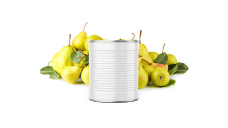 Pear Jam Food Tin Can Mockup Template Isolated Backgroundの写真素材