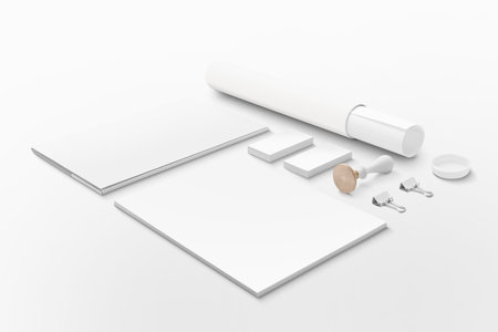 Visual Brand Identity Mockup 3D Rendering on Isolated Backgroundの写真素材