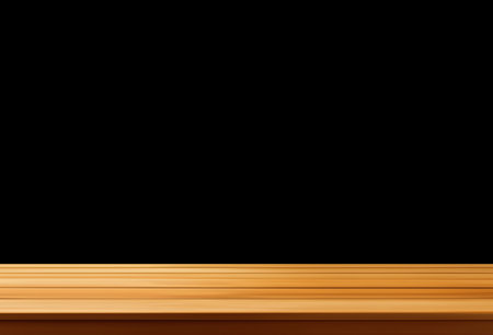 Empty wooden table on black background