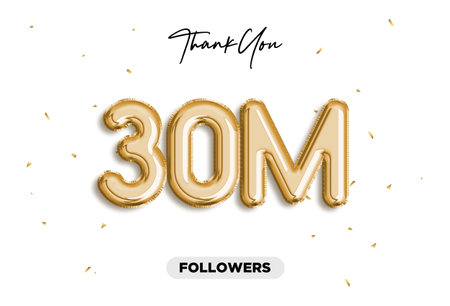 30 Million followers celebration. Social media poster. Followers, thank your lettering. 3D Renderingの写真素材