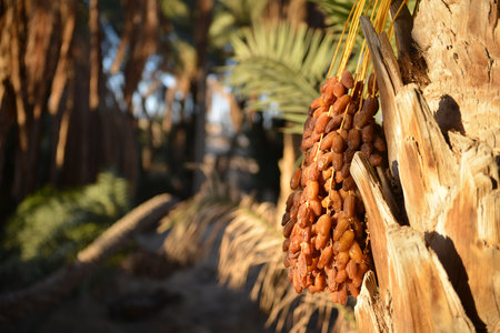 Fresh dates ripen under warm sunlightの写真素材
