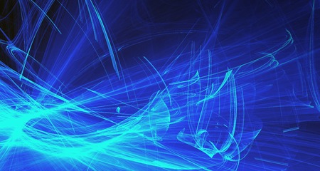 Abstract blue light and laser beams fractals  and glowing shapes  multicolored art background...