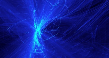 Abstract blue light and laser beams, fractals  and glowing shapes  multicolored art background texture for imagination, creativity and design.の写真素材