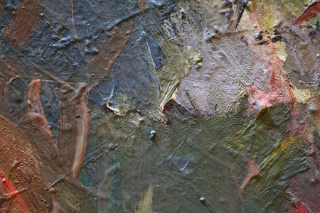 Oil Painting closeup texture background with brown, red, blue, gray, green, yellow, orange, white, purple, pink colors vivid colorful creativeの写真素材