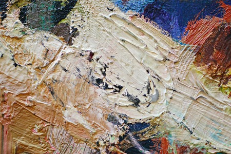 Oil Painting closeup texture background with brown, red, blue, gray, green, yellow, orange, white, purple, pink colors vivid colorful creativeの写真素材
