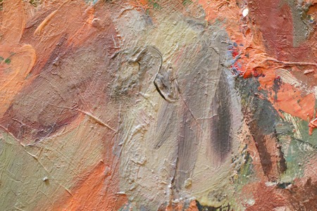 Oil Painting closeup texture background with brown, red, blue, gray, green, yellow, orange, white,...