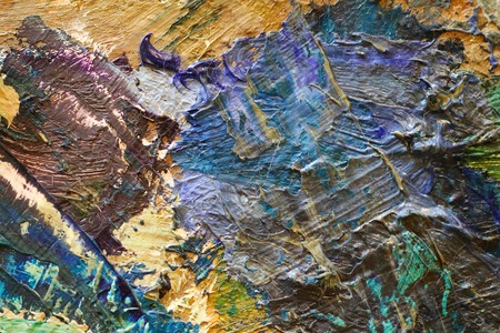 Oil Painting closeup texture background with brown, red, blue, gray, green, yellow, orange, white, purple, pink colors vivid colorful creativeの写真素材