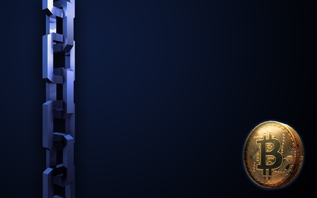 Golden bitcoin digital currency, futuristic digital money, technology worldwide network concept. Virtual cryptocurrency. Futuristic digital money. Mining and blockchain technology. Digital economy.の写真素材