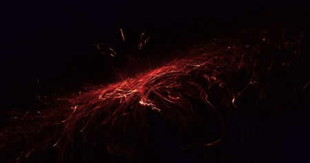 Abstract red light and laser beams, fractals  and glowing shapes  multicolored art background...