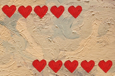 Red hearts illustration on  brush strokes textured background. For valentine's day, mother's day,...
