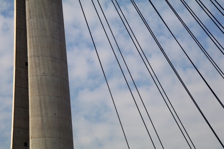 Tower Bridge at Ada Belgrade. Cables at tower provide bridge construction. High pylon.の写真素材