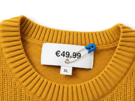 Mustard yellow sweater with price tagの素材