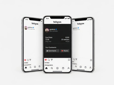 Three smartphones displaying instagram notificationsの素材