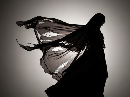 Silhouette of a person with flowing garmentの素材