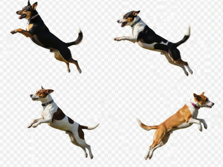 Four dogs in mid-airの素材
