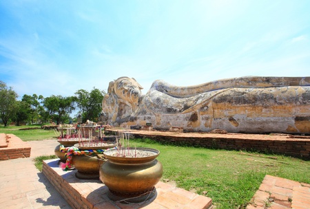 Biggest stone Reclining Buddha at Ayutthaya,Thailand の写真素材