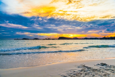 Beautiful sky on the beach in sunset at Naang rum beach, Thailand for background useの写真素材