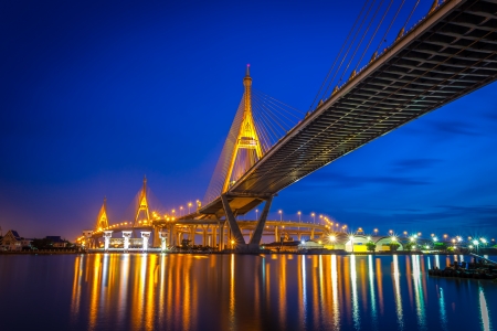 BANGKOK,THAILAND-AUGUST 5 The Bhumibol Bridge also known as the Industrial Ring Road is the important way for connect Bangkok with Samut Prakan at Bangkok on August 5,2013 in Bangkok,Thailand  のeditorial素材