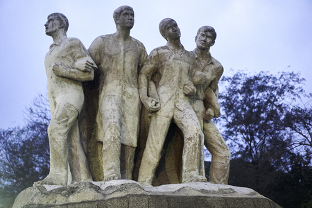 DHAKA, BANDLADESH - 4. APRIL 2017: Anti Terrorism Raju Memorial Sculpture which was build in 1997 in memory of student Moin Hossain Raju an activist of Bangladesh Student's Union who was killed by police in anti terror protests.のeditorial素材