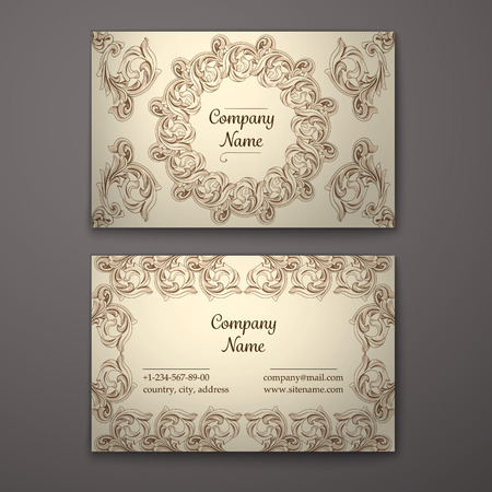 Brown business card with flower and Ornaments in Baroque Style.のイラスト素材