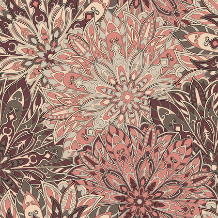 Seamless mandala pattern for printing on fabric or paper. Hand drawn background. Islam, Arabic, Indian, ottoman motifs.のイラスト素材