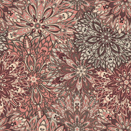 Seamless mandala pattern for printing on fabric or paper. Hand drawn background. Islam, Arabic, Indian, ottoman motifs.のイラスト素材