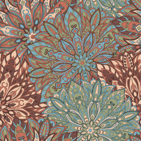 Seamless mandala pattern for printing on fabric or paper. Hand drawn background. Islam, Arabic, Indian, ottoman motifs.のイラスト素材