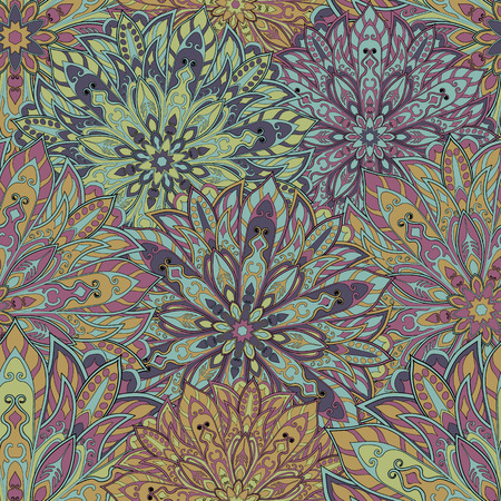 Seamless mandala pattern for printing on fabric or paper. Hand drawn background. Islam, Arabic, Indian, ottoman motifs.のイラスト素材