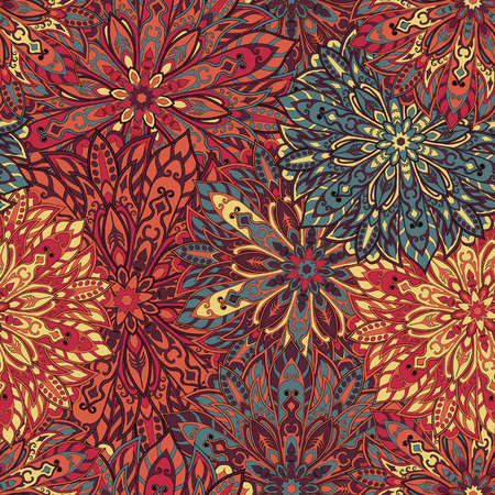 Seamless mandala pattern for printing on fabric or paper. Hand drawn background. Islam, Arabic, Indian, ottoman motifs.のイラスト素材