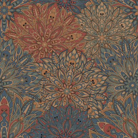 Seamless mandala pattern for printing on fabric or paper. Hand drawn background. Islam, Arabic, Indian, ottoman motifs.のイラスト素材