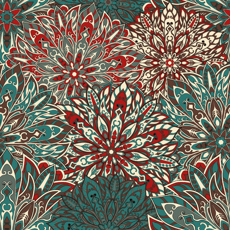 Seamless mandala pattern for printing on fabric or paper. Hand drawn background. Islam, Arabic, Indian, ottoman motifs.のイラスト素材