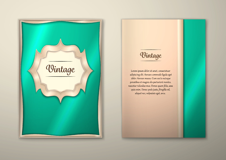 Vector Brochure Flyer royal design Layout template, size A5. Gold frame. Front page and back page. Easy to use and edit.のイラスト素材